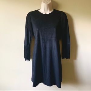 Zara suede black dress with fringe